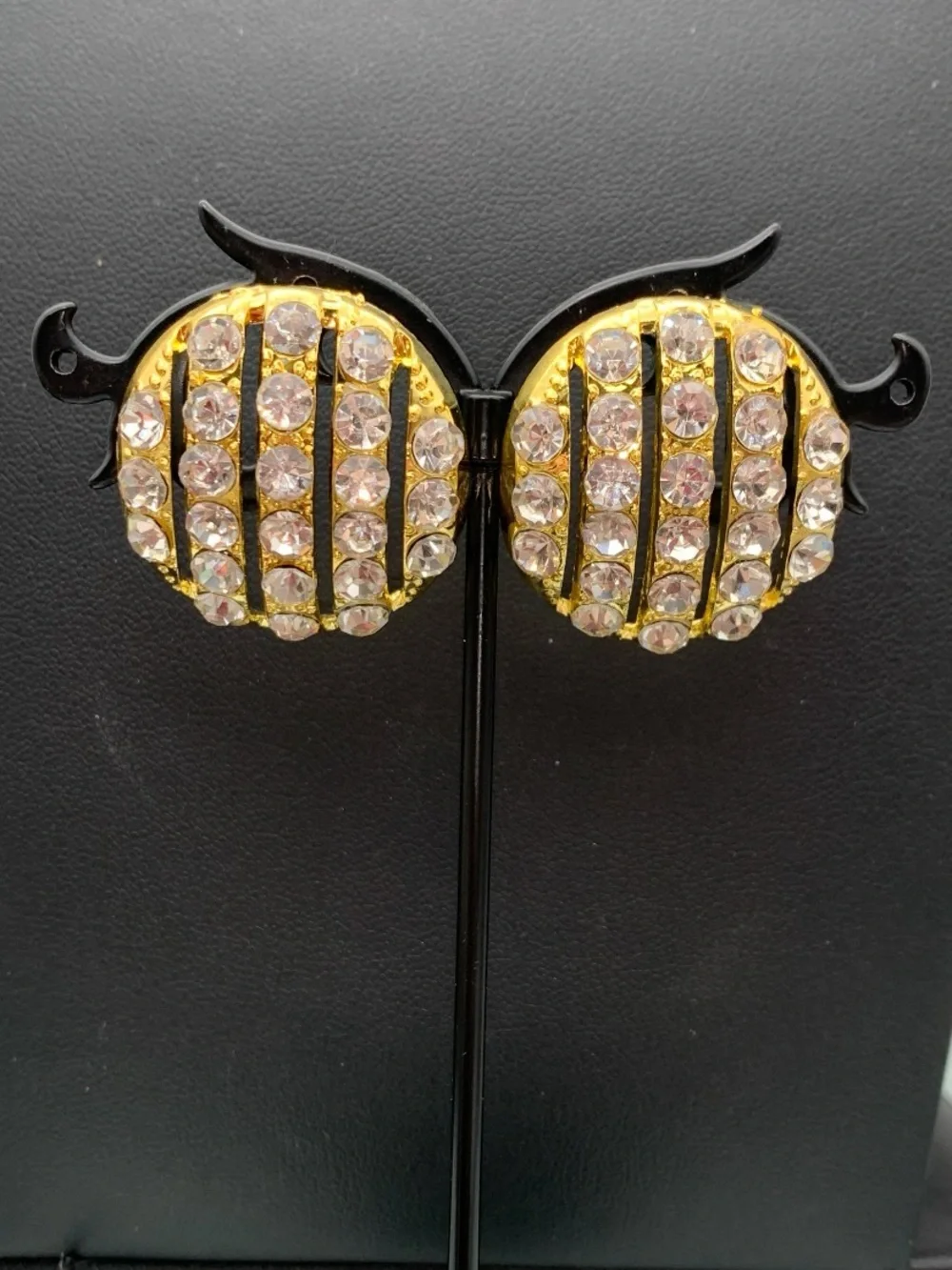 Chunky Gold tone Crystal Stripe pierced Earrings